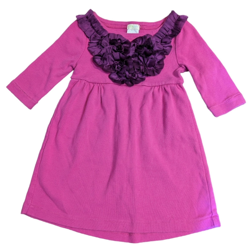 Jcrew Kids Crewcuts Floral Ruffle Neck Dress Magenta Purple Girls Size 2